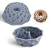 DHSWNNG 2 Stück Gugelhupfform Silikon, 23cm Silikon Backform Antihaftende Kuchenform Silikonbackform Kuchenbackform Puddingformen, Besondere Backformen für Donuts Torte (Grau)