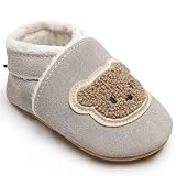 IceUnicorn Krabbelschuhe Baby Winter Lauflernschuhe Baby Gefüttert Lederschuhe Babys Weiche Leder Wildledersohlen Lederpuschen(Grauer Bär P, 12-18 Monate)