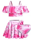 Arshiner Mädchen Bikini Tankini Set Bikinioberteil+Strandrock+ Bikini-Slip Badeanzug Bademode Kinder Badebekleidung Schwimmanzug Tie Dye 140