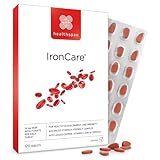 Healthspan IronCare | Zusatz von Vitamin C & B2, B6 & B12 | Magenfreundlich | Bekämpft Müdigkeit und Erschöpfung | Unterstützt die Bildung roter Blutkörperchen | Vegan | 120 Tabletten