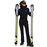 HOTIAN Damen Skianzug Einteiler Skioverall Winter Warme Damen Schneeanzug Wasserdicht Winddicht skibekleidung Schneeoverall Jumpsuit Mit Kapuze Black M
