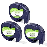 CNMTCCO Etikettenband für DYMO Letratag, 3er Pack Etikettenband kompatible mit DYMO Etikettenband 12mm x 4m, White Schriftband Funktioniert für Dymo Letratag LT-100T 200B, LT-100H XR Schwarz auf Weiß