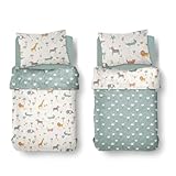 Baby Bettwäsche Set (2-teilig) aus 100% Baumwolle Oeko-Tex - Deckenbezug 100x135 und Kissenbezug 40x60 cm mit Reißverschluss - Kinderbettwäsche atmungsaktiv, temperaturregelnd, Safari mit Tieren