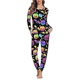 Eheartsgir 2-teiliges Pyjama-Set für Damen, langärmelig, Nachtwäsche, Übergröße, lockeres Nachthemd, lässiges und weiches Nachthemd mit Taschen, Kürbisfledermaus