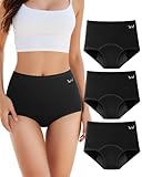 Periodenunterschwäsche Starke Blutung 60ML Perioden Unterwäsche Frauen Mädchen Unterhosen Damen Baumwolle Menstruationsunterwäsche Menstruation Slip Damenunterwäsche, Auslaufsicher，Schwarz 3er Pack M