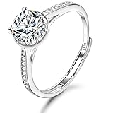 JeweBella 925 Sterling Silber Ringe für Damen Frauen Verstellbare Glänzend Zirkonia Verlobungsring Eheringe Versprechen Hochzeit Fingerring Trauringe Hochzeit Jahrestag Schmuck