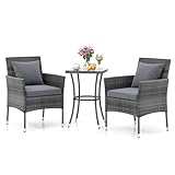 GIANTEX Balkonmöbel Kleiner Balkon, Rattan Gartenmöbel Set Bistrotisch mit 2 Stühlen, Balkonmöbel Set 3 teilig inkl. Kissen, Balkon Möbel für kleinenBalkon, Balkonset 2 Stühle 1 Tisch für 2 Personen