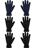SATINIOR 3 Paar Kinder Fleece Handschuhe Winter Weiche warme Handschuhe für Jungen Outdoor Aktivitäten (Schwarz, Marine, 5-8 Jahre)