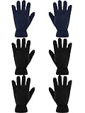 SATINIOR 3 Paar Kinder Fleece Handschuhe Winter Weiche warme Handschuhe für Jungen Outdoor Aktivitäten (Schwarz, Marine, 5-8 Jahre)