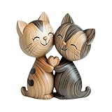 LunarCharm Holzskulptur eines Katzenpaars – 2D-Flache Schreibtischdekoration mit Umarmung, Dekoration für Zuhause und Büro, einzigartiges Geschenk für Katzenliebhaber