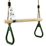 Trapez Schaukel Garten | Kinderschaukel Outdoor Indoor | Höhenverstellbar & rutschfest | Schaukelsitz - Schaukelbrett - Brettschaukel | robuste Schaukel mit Holzstange & Kunststoffringen