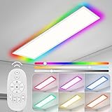 Slevoo RGB LED Panel Dimmbar 120x30, 36W 3400 Lumen LED Deckenleuchte mit Fernbedienung, 2700K-6500K Deckenlampe mit Speicherfunktion für Wohnzimmer Schlafzimmer Küche Büro, Weiß