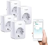 Tapo TP-Link Smart WLAN Steckdose P110 mit Energieverbrauchsmesser, Smart Home Alexa Steckdose, funktioniert mit Alexa, Google Home, Sprachsteuerung, Fernzugriff, Mini, 4 Pack