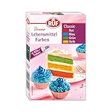 RUF Lebensmittel-Farben Classic, 4 XXL Tuben in Rot, Blau, Grün, Gelb, zum Färben von Teigen, Rainbow Cake, Fondant und Cremes, farbintensiv, 4 x 20g