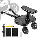 BugyKido Buggy Board mit Sitz, Trittbrett für Kinderwagen Universal für Kinder von 2-6 Jahren, Trittbrett Kinderwagenzubehör max. Belastung von 25kg, schwarze Räder