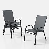 XIELOUS gartenstühle stapelbar 4er Set, balkonstühle gartenstuhl hochlehner,terrassenstühle mit Armlehnen und Metallgestell Wetterfest für Outdoor Garten Terrasse Balkon Restaurants(Grau)