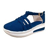 Zshosam Sandalen Damen Sommer Bequem Sandaletten Elegante Plattform Schuhe solide Frauen Keilgurt Sandalen Fashion-Schnalle Damensandalen Damenschuhe Stiefeletten Weite M (Blue) Sandals Abendschuhe