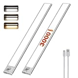 Schrankbeleuchtung LED mit Bewegungsmelder 40cm Unterschrank Beleuchtung, 3 Farben 3000k-6000K und 3000mAh Unterbauleuchte Kabellose Lichtleiste USB Küche Treppe 2 Stücke 2024