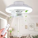 OKYUK Ventilator Deckenleuchte,LED Steckdosen Lüfterleuchte,Deckenventilator mit Lampe,Fernbedienung Leise Dimmbar Kann um 360 Grad gedreht werden für Wohnzimmer Schlafzimmer Küche