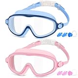 COOLOO Schwimmbrille Kinder, 2 Stück Taucherbrille Kinder 4-14 Jahre,【Patent】 Anti-Beschlag, UV-Schutz, KEIN Auslaufen verstellbare Silikon-Schwimmbrille für Kinder, Mädchen, Jungen