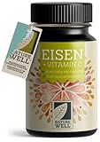 Eisentabletten hochdosiert 180x mit 40 mg Eisen + Vitamin C (40mg) aus Hagebutten - Tabletten VEGAN mit bioverfügbarem Eisen, hochdosiert aus Eisen-Bisglycinat - ohne unerwünschte Zusatzstoffe