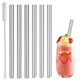 Edelstahl Strohhalme Wiederverwendbar 6 Stück Lange 21.5cm Metallstrohhalme 12mm Trinkhalme Reinigungsbürste für Party Hochzeiten