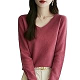 Warmer Damen-Pullover mit V-Ausschnitt, langärmelig, weicher Strickpullover, lässig, lockere Passform, Wolloberteil, Strickwaren, kastanienbraun, L