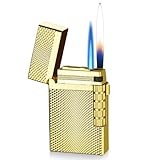 Metall Feuerzeug Doppelflamme, Jetflamme Sturmfeuerzeug, Gas Nachfüllbar Sturmfeuerzeug mit Jet Flamme Winddichte Jet Feuerzeug Gasfeuerzeug für Küche, Gebäck, Camping (Ohne Gas)