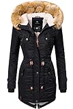 Navahoo Damen Wintermantel warmer Parka lang mit Kapuze La Viva Schwarz Gr. M