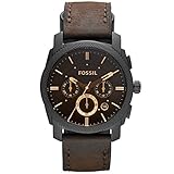 Fossil Machine uhr für Herren, Chronographenwerk mit Edelstahl- oder Lederarmband, Schwarz und Braun, 42MM