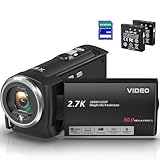 Delmodes Videokamera 2.7K 50MP Camcorder 16X Digitalzoom Vlogging Camera mit LED-Fülllicht für YouTube, 2.8' LCD Bildschirm Camcorder mit 32 GB SD-Karte, 2 Batterien