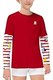 Remimi Unisex Kinder Rashguard LSF 50+, langärmelig, Sonnenshirt, athletisches Angel-Shirt, 3–12 Jahre, Rot/Ausflug, einfarbig (Getaway Solids), 11-12 Jahre