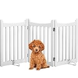 Yaheetech Absperrgitter Hund Schutzgitter, HxB: 60,5 x 151,5 cm, Treppengitter mit 2 Stützfüßen, Faltbares Hundegitter, Freistehendes Absperrgitter für Küche/Kamin/Ofen/Treppe, 3 Paneelen, Weiß