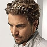 Salaibs Herren Hellbraun Kurze Perücke mit Blonde Gerade Layered Natürliche Männliche Haar Perücke Synthetische Faser Kostüm Cosplay Kerl Perücken