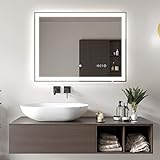 Artforma Wandspiegel Badezimmerspiegel LED Badspiegel mit Beleuchtung 80x60cm Spiegel mit Touch-Schalter, LED Uhr, Lichtspiegel Dimmbar 2800 - 6500K L01