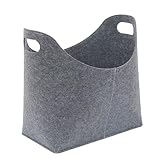 Filzkorb, Extra Große, Tragbare Faltbare Aufbewahrungstasche Brennholz, Holzkörbe For Den Innen- Und Außenbereich For Zeitungen Und Einkäufe(Grey)