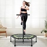 ONETWOFIT 114cm Trampolin Outdoor,Rückprall Trampolin für Erwachsene, Leises Mini Trampolin für das Indoor Training, Fitness Trampolin mit Bungee Rückpraller (Grün-Sechskant-mit Griff)