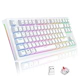 TECURS Mechanische Tastatur - Gaming Tastatur Kabellos Programmierbare 80% TKL QWERTZ mit Rote Schalter, RGB-Beleuchtung, Multimedia-Tasten, Mechanical Keyboard für iPhone/PC/Mac/PS4/PS5, Weiß