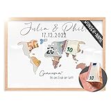 Premium Personalisiertes Hochzeitsgeschenk - Geldgeschenke Hochzeit - Hochzeitsgeschenk Geld - Geldgeschenke zur Hochzeit - personalisiertes Geschenk zur Hochzeit | Weltkarte (DIN A4)