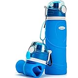 Kemier kollabierbare Silikon-Wasserflaschen-750ML, Medizinische Qualität, BPA-Frei, FDA-Zugelassen, Aufrollen, 26oz, auslaufsicher, Faltbar Sport & Outdoor-Wasserflaschen (Blau)