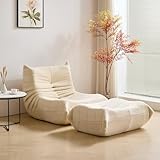 okwish Schlafsofas Relaxsessel mit Rückenlehne und Fußstütze, Lazy Sofa, Indoor-Sitzkissen, Faltbarer Meditationsstuhl, geeignet für Schlafzimmer, Wohnzimmer, Beige