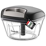 Geedel Zwiebelschneider, 500ML Zwiebel Zerkleinerer mit Seilzug, Gemüseschneider Zerkleinerer Manuell mit Edelstahlklingen, Multizerkleinerer Zwiebelhacker für Gemüse, Zwiebeln, Nüsse, Knoblauch