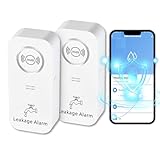 WiFi Wassermelder Wasseralarm(2,4 G WiFi), 90 dB Wassersensor Alarm und App Alarm, kabelloser Wasseralarm, für Rohre, Schlafzimmer, Küche, Badezimmer, Keller (2er-Pack)