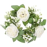 jojofuny Rose Kerzenringe Eukalyptus Kerzenkranz Kerzen Kranz Ringe Blumen Dekokranz Hochzeit Säule Kerzenhalter für Stumpenkerzen Stabkerzen Weihnachten Tischdeko Blumenkranz Landhaus Deko