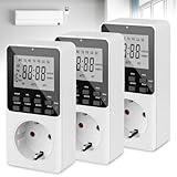 3 Stück Digitale Zeitschaltuhr Steckdose, Wochenzeitschaltuhr Digital mit 16 Programmen, Countdown & Zufallsfunktion, LCD Timer Schaltuhr Steckdose, Einbruchschutz für Innen