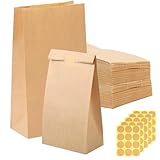 60 Stück Papiertüten Adventskalender Klein, 9x18x5.5cm Geschenktüten Braun Kraftpapier Tüten Mit Aufkleber, Butterbrottüten Mitgebsel Tüten DIY Papiertüten für Weihnachten Hochzeit Geburtstag