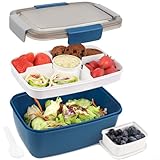 Bugucat Brotdose mit Fächern 2000ML,Brotzeitdose Lunchbox für Kinder Erwachsene Salatbehälter Salatbox To Go Auslaufsicher, Bento Box Snackbox mit 4 Fächern,Salatschüssel für Schule Büro BPA-Frei