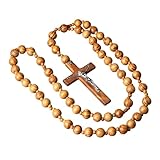 LAIOUSN Traditioneller katholischer Rosenkranz-Perlen, Wanddekoration, handgefertigte Holzkreuz-Anhänger mit 286 cm langer Kette, für hingebungsvollen Raum, religiöse Wandkunst mit Kreuzen