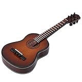 Hztyyier Hölzerne Mini Gitarre Modell mit Halter und zarten Box Musikinstrument Miniatur Dekoration für Home Coffee Ornament(14CM Braun)