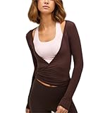Frauen Y2k Ballett Wrap Top Langarm Tiefer V-Ausschnitt Slim...